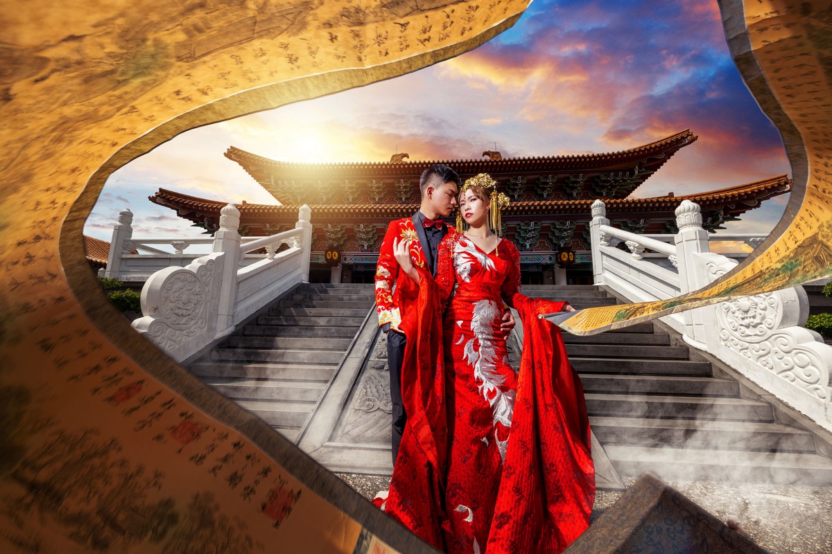 中式婚紗,中國風婚紗,龍鳳褂,婚紗照,台中孔廟