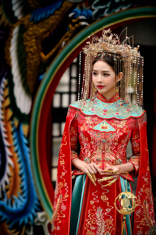 中國風婚紗,中式婚紗,旗袍婚紗.竹林山觀音寺.龍鳳褂