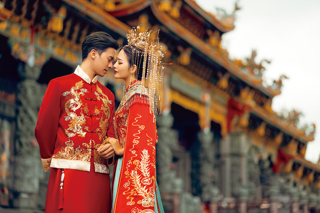 中國風婚紗,中式婚紗,旗袍婚紗.竹林山觀音寺.龍鳳褂