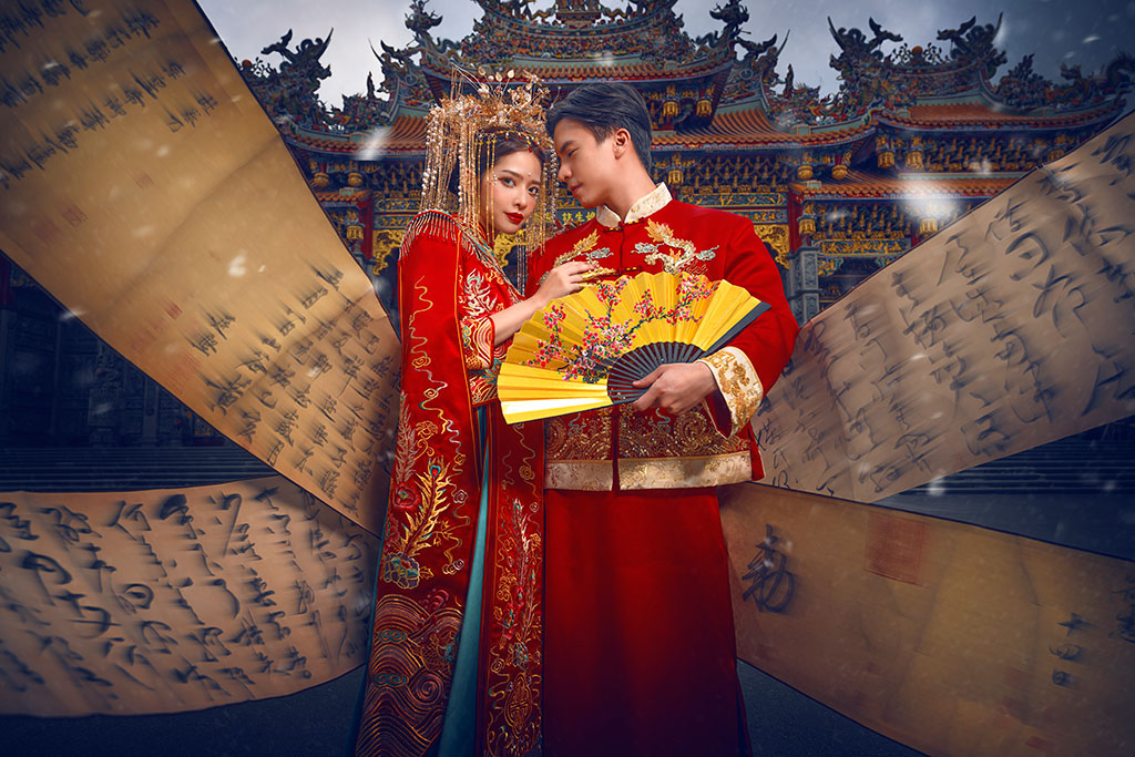 中國風婚紗,中式婚紗,旗袍婚紗.竹林山觀音寺.龍鳳褂
