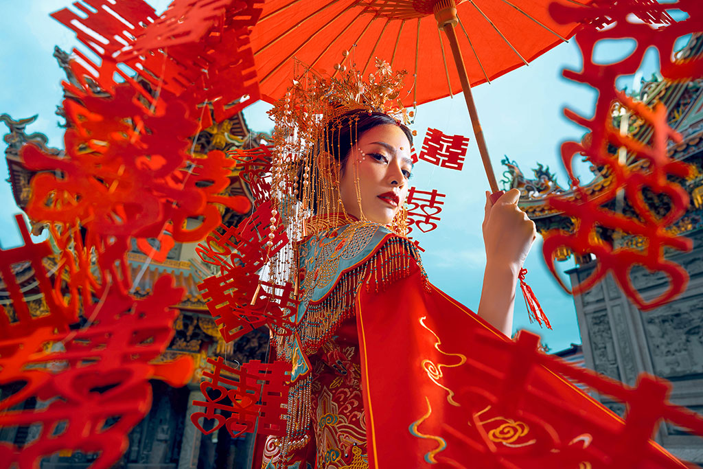 中國風婚紗,中式婚紗,旗袍婚紗.竹林山觀音寺.龍鳳褂