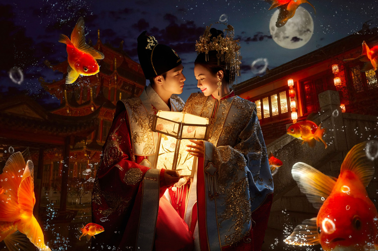 台中婚紗推薦,桃園婚紗推薦,中式婚紗,漢服婚紗,華納婚紗攝影棚內