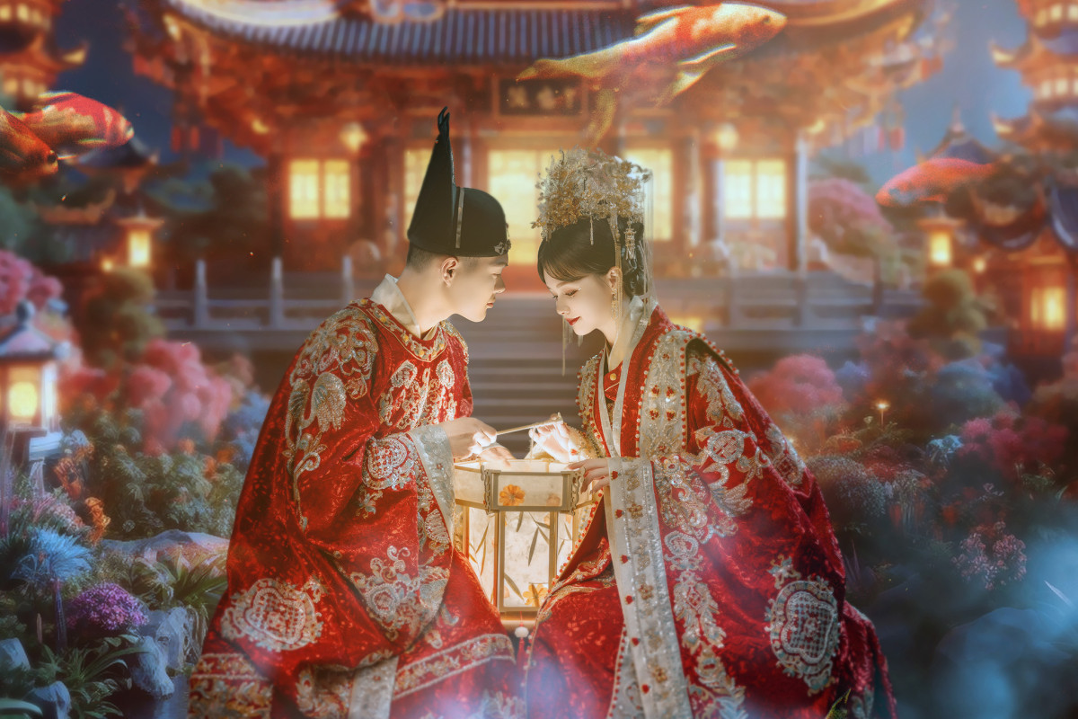 台中婚紗推薦,桃園婚紗推薦,中式婚紗,漢服婚紗,華納婚紗攝影棚內