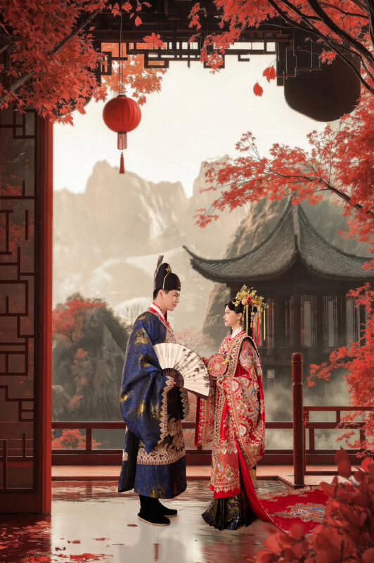 台中婚紗推薦,桃園婚紗推薦,中式婚紗,漢服婚紗, 華納婚紗攝影棚內